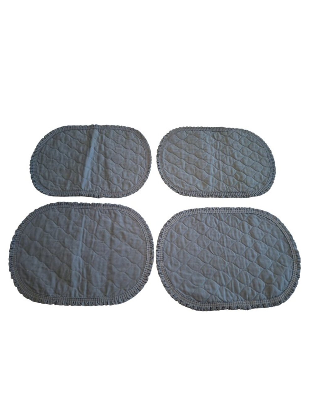 Set of 4 Blue Quilted Oval Placemats Ruffle Trim Farmhouse Cottage Chic